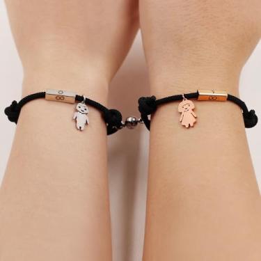 Imagem de Pulseiras de casal com pingente de amor infinito ajustável, joia de corda preta para homens e mulheres, simbolizando amor eterno e conexão para maridos, esposas, joias de amizade SA5158, adjustable