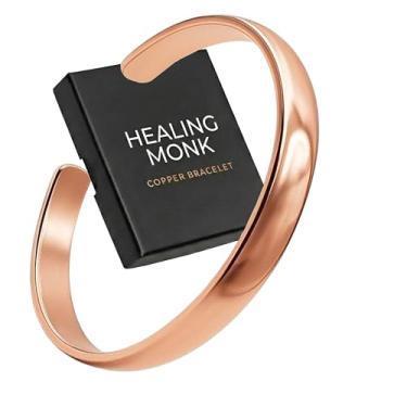 Imagem de Healing Monk Pulseira de cobre puro para homens e mulheres – Pulseira de cobre sem revestimento feita à mão – Pulseiras de cobre curativas ajustáveis para artrite – Pulseira de cobre masculina e