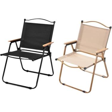 Imagem de Cadeira de Camping Dobrável com Braços de Madeira - Confortável e Resistente para Acampamento, Pesca, Praia e Jardim - Cores Sortidas