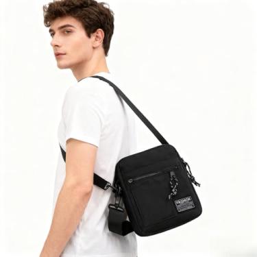Imagem de Mini bolsa transversal multifuncional - bolsa de telefone de lona com alça ajustável unissex casual esportiva bolsa quadrada, Preto, Retrô