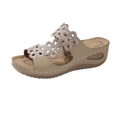 Imagem de Salto alto feminino casual oco romano inferior grosso para o verão confortável para lazer ao ar livre, rosa, 36