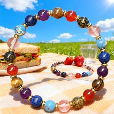 Imagem de Pulseiras elásticas com contas para mulheres e homens, pulseira de escudo empata com várias pedras preciosas feitas à mão com contas de cristal natural joias, One Size, Pedra, Sem Pedra Preciosa