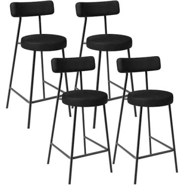 Imagem de Kit 04 Banquetas Baixa Para Cozinha Sala De Jantar Bar Bancada Milão L02 Couríssimo Preto - Lyam Decor