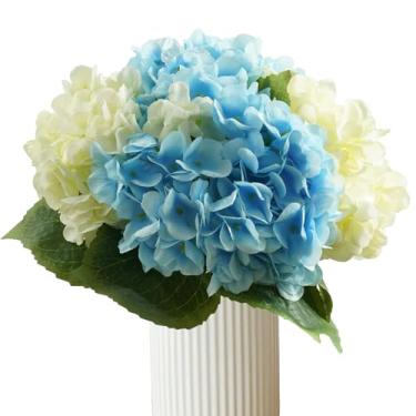 Imagem de Bairdish 2 peças de hortênsias artificiais brancas e 2 peças de flores artificiais de seda de toque real com haste para buquês faça-você-mesmo, arranjos florais falsos para mesa central, festa de