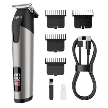 Imagem de Inova 5W Máquina de Cortar Cabelo Elétrica LFJ-13149, 1200mah Acabamento Multiuso Usb Barba Cabelo Bigode Bateria com duração de 2.5 horas com Visor LED e 4 Pentes Limitadores (Cinza)