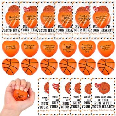 Imagem de Soulchen 24 Pack Valentine Day Cards Gift with Valentine Stress Balls Stress Basketball Valentines Cards for Exchanges Party Favors Basketball Lovers