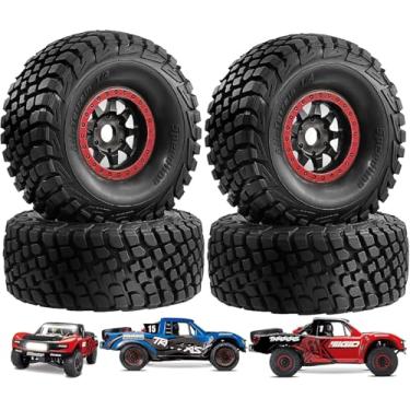 Imagem de 4PCS 1/8 1/7 RC Short Course Truck Tires and Wheels 17mm Hex All Terrain Off Road Tyres OD 5.31'' for 1:7 1:8 RC Buggy Truck Car HSP TRAXXAS UDR FS FSR Atom ARRMA Mojave EXB YK4072 DF7 (Red)