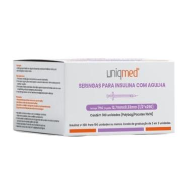 Imagem de Seringas para Insulina Uniqmed 100u 1,0ml 12,7mm 29g Caixa com 100 unidades