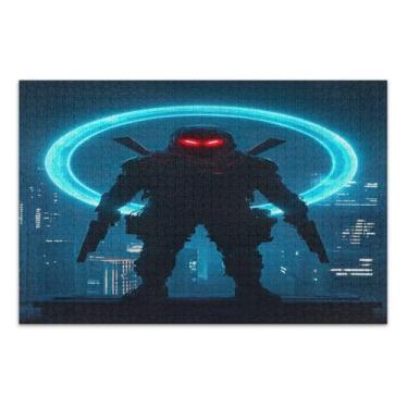 Imagem de Quebra-cabeça de silhueta de guerreiro neon para adultos, 500 peças, quebra-cabeças legais para adultos, noite de jogo