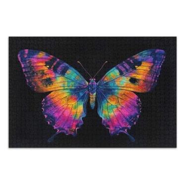 Imagem de Quebra-cabeça borboleta Rainbow Tie Dye 1000 peças, quebra-cabeças para adultos com letras nas costas