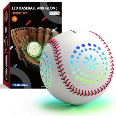 Imagem de HYES Bola De Beisebol Iluminada Com Luva/Led Recarregável, 9 Modos De Iluminação, Brilha No Escuro, Tamanho Oficial, Bolas De Beisebol De Couro Com Peso Para O Dia E A Noite, Brinquedos Esportivos,
