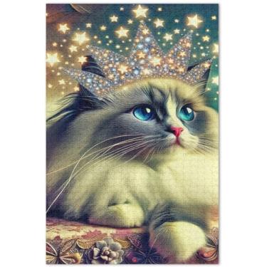 Imagem de Quebra-cabeça de gato Ragdoll extravagante para adultos 1000 peças arte colorida animal engraçado grande quebra-cabeça branco elefantes presentes, 75 x 40 centímetros