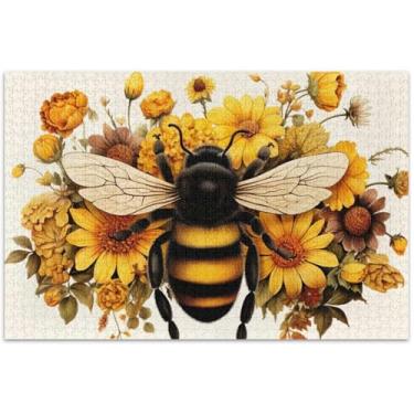 Imagem de Quebra-cabeça de abelha amarela com flores, 500 peças para adultos, presentes de jogos engraçados, presentes exclusivos de arte animal, 51 x 35 cm