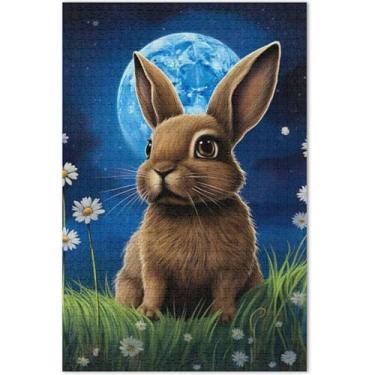 Imagem de Quebra-cabeça de coelho fofo luar adulto 1000 peças elefante branco presentes de festa grande animal floral