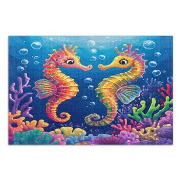 Imagem de Quebra-cabeça adulto de cavalos-marinhos coloridos vibrantes de 1000 peças, quebra-cabeças legais, jogos divertidos para adultos