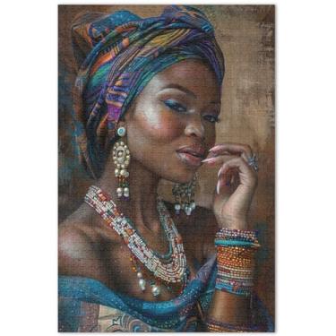 Imagem de Bela mulher africana impressão adultos quebra-cabeças 500 peças elefante branco presentes engraçados coloridos jogo de brinquedo obra de arte, 50,5 x 14,9 polegadas