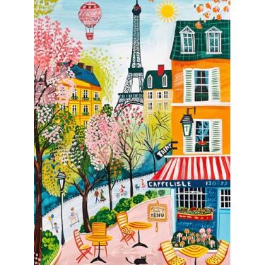 Imagem de Cross & Glory – Quebra-cabeça Morning at Café Lisle – 1000 peças para adultos | Quebra-cabeça de arte popular de Paris | Cena brilhante do café da Torre Eiffel | Quebra-cabeça de 1000 peças de