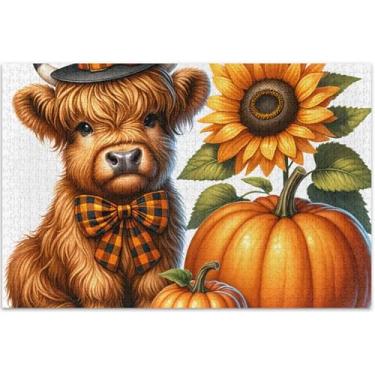 Imagem de Quebra-cabeça Halloween Highland vaca bezerro abóbora 1000 peças adulto família brinquedo arte quebra-cabeças duros para adultos elefante branco, 75 x 40 centímetros