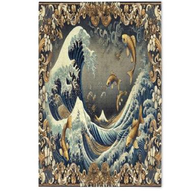 Imagem de Quebra-cabeças vintage de peixe ondulado dourado 1000 peças para adultos com estampa de animais de flores para adultos, família, namorados, presentes, 1000 peças, 75 x 50 cm