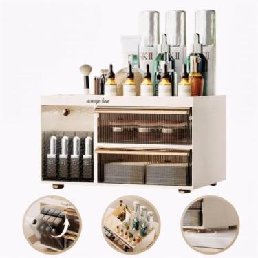 Imagem de Organizador Acrílico de Maquiagem com Gavetas – Porta Maquiagem, Porta Batom, Caixa Acrílica para Cosméticos e Perfumes (Leite Branco)