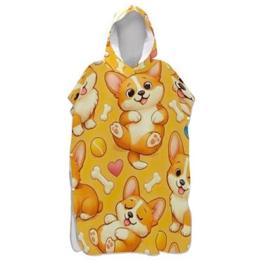 Imagem de TSENQUE Roupão de mudança de poncho de surfe amarelo com desenho fofo para adultos poncho reutilizável masculino feminino com capuz toalha de banho com capuz de praia