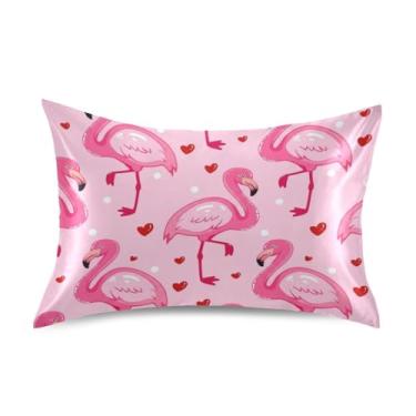 Imagem de Fronhas de cetim floral bonito desenho animado flamingos rosa rei queen capas de almofadas padrão animal fofo decoração de cama capa de travesseiro tamanho padrão 66 cm x 50 cm