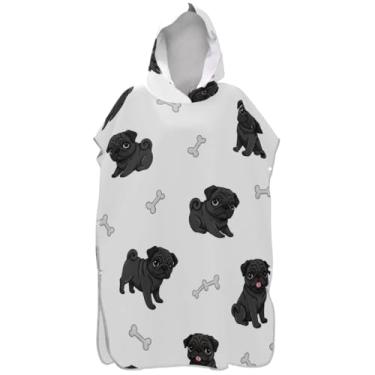 Imagem de Joisal Bonitos cães pretos poncho de surfe brancos para adultos trocador de roupa de banho toalhas com capuz leve masculino poncho com capuz