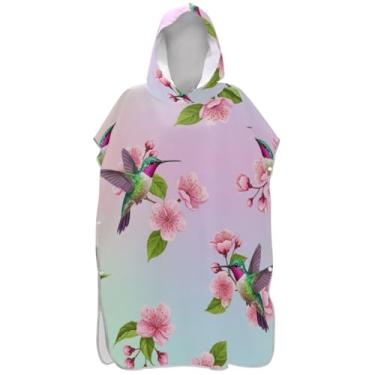 Imagem de Joisal Beija-flores de cerejeira rosa poncho de surfe trocador de roupão para toalha de banho com capuz Adul bonito ponchos de praia plus size para homens