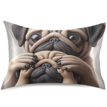Imagem de Capa de almofada fofa de cachorro engraçado cachorro de cetim padrão king queen capa de almofada fofa refrescante para cama, tamanho Queen, 76 cm x 50 cm