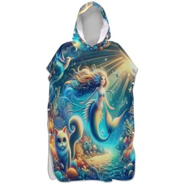 Imagem de Joisal Poncho de surfe trocador de roupão para adultos praia moletom toalha natação plus size desenho animado azul oceano unissex adulto poncho com capuz
