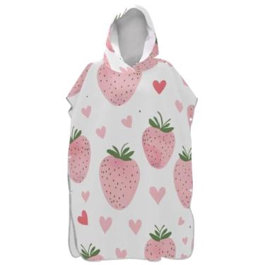 Imagem de Joisal Lindo roupão rosa morango branco para adultos poncho de surfe ponchos de praia absorventes para homens com capuz impressão toalha de praia