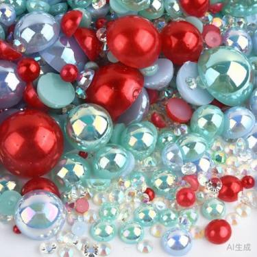 Imagem de 500 peças ABS pérolas semi-redondas e resina flatback strass tamanhos variados kit sortido para fazer joias DIY, arte de unhas, decoração de artesanato (cor 6)