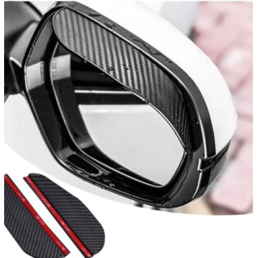 Imagem de Viseira de chuva com espelho retrovisor de fibra de carbono preta, 2 peças, protetor solar impermeável, universal para SUV Truck RV