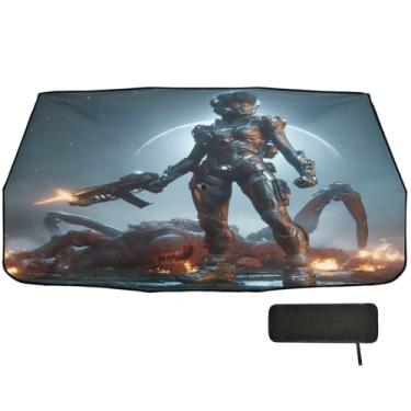 Imagem de Guarda-sol feminino de ficção científica guerreira e monstro guarda-sol para para-brisas de carro proteção de isolamento térmico viseira para carro 147 x 75 cm material de carro