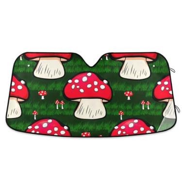 Imagem de Toldo de sol personalizado de cogumelos vermelhos de desenho fofo para para-brisa de carro, bonito, retrátil, dobrável, para protetor de janelas dianteiras L, 144,8 cm x 80 cm
