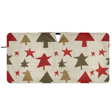 Imagem de Árvore de Natal colorida estrelas protetor solar personalizado para para-brisa de carro capa de para-brisa automotiva animal protetor solar, 76 cm x 149 cm