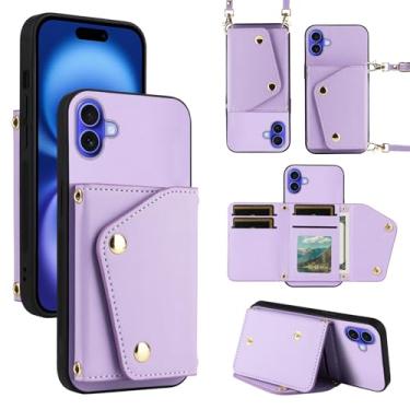 Imagem de Dibosom Capa carteira de luxo para iPhone 17 de 6,3 polegadas com 5 compartimentos para cartões, fina e fina e alça de ombro, suporte para cartão de crédito de couro PU para celular i Phone17 i17 17