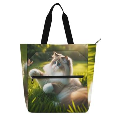 Imagem de GAIGEO Ragdoll Bolsa de trabalho fofa de gato para mulheres, bolsas de lona para professores, faculdade, escola, professores, amantes de livros