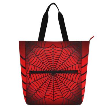 Imagem de GAIGEO Bolsas de trabalho femininas vermelhas brilhantes com teia de aranha para escola, praia, escola, bolsas de professores com compartimentos