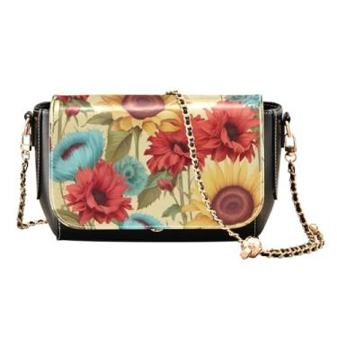 Imagem de Bolsa transversal com alça ajustável floral e girassol, bolsas transversais de couro para mulheres, média, Girassóis em amarelo-4, One Size
