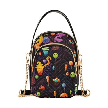 Imagem de GAIGEO Bolsa tiracolo feminina preta e branca floral com folhas e redemoinhos, bolsa tiracolo com alça removível, Padrão de doces de Halloween - 2, One Size
