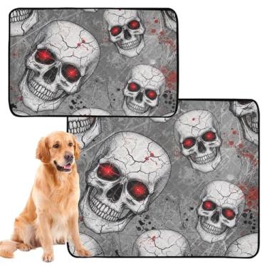 Imagem de Almofadas de xixi laváveis para cães, tapete reutilizável para gatos de estimação, caveiras brancas, olhos vermelhos, almofadas de penico para cães à prova d'água, tapete de cercadinho para cães