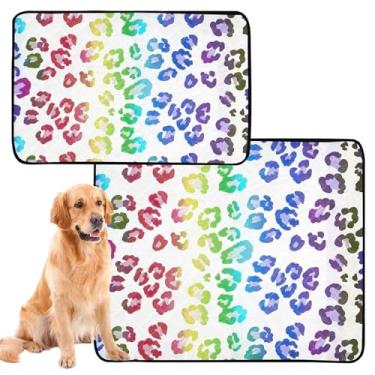 Imagem de Almofadas de xixi laváveis para animais de estimação, estampa de leopardo, arco-íris, para animais de estimação, gatos, absorventes de cães, tapete impermeável, cercadinho para cães, médio + grande