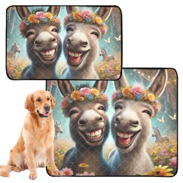 Imagem de Cute Donkey Laughing Pet Cat Pee Pad reutilizável lavável para animais de estimação tapetes de xixi à prova d'água tapetes fofos para cachorros, médio + grande, conjunto de 2