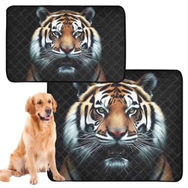 Imagem de TSENQUE Almofadas de xixi para cães, impermeável, tapete de cercadinho de cachorro, rosto de tigre, estampa de animal, reutilizável para animais de estimação, absorventes para cães, pequeno pacote com