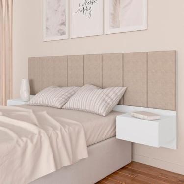 Imagem de Cabeceira Estofada Suspensa Cama Casal Bulgária Branco/bege - Ma Branco/bege 03