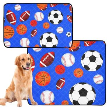 Imagem de Almofadas de xixi laváveis para cães, bolas esportivas, almofadas azuis para animais de estimação para gatos, filhotes de cachorro, tapete impermeável antiderrapante, médio + grande, conjunto de 2