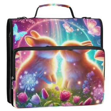 Imagem de Bunny Kiss Rabbits Cute 3 anéis, fichário D de 3 cm, organizador de fichários escolares com alça de ombro, pasta de portfólio de armazenamento com alça de ombro com alça