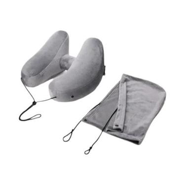 Imagem de Travesseiro Inflável Em Forma De U Com Capuz Para Viagens De Carro E A