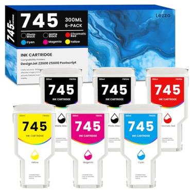 Imagem de Lezzo Cartucho de tinta 745 300 ml, pacote com 6, 745, 745XL, substituição de tinta de alta capacidade para HP F9K06A F9K05A F9K04A F9K03A F9K02A F9K01A para DesignJet Z5600 Z2600 Tinta de impressora